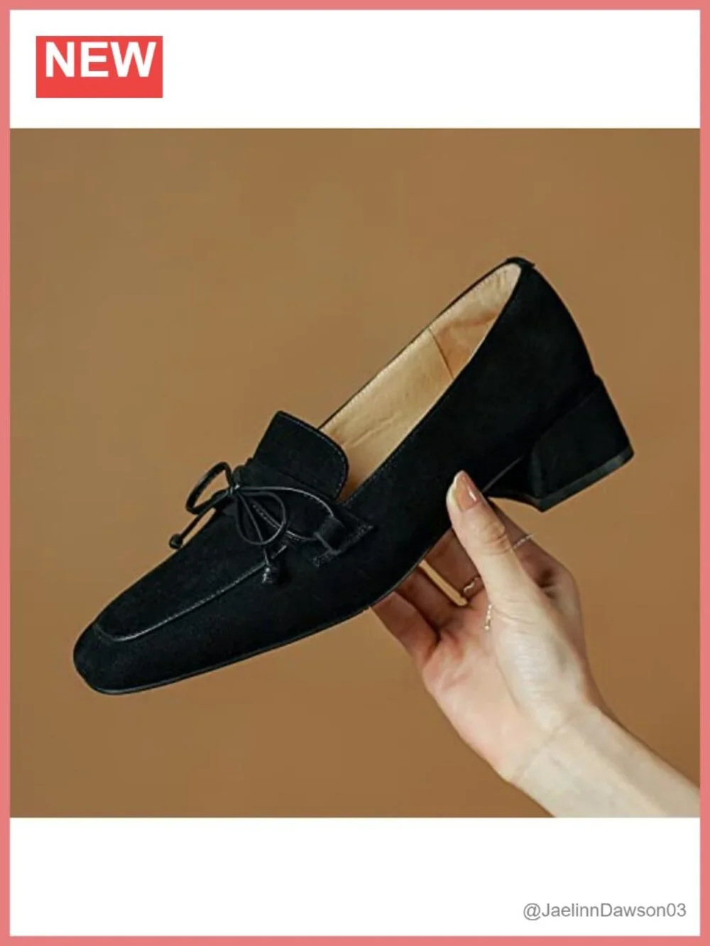 Women's Suede Bow Loafer Heels Comfortable Block Low Heel Slip On Square Toe